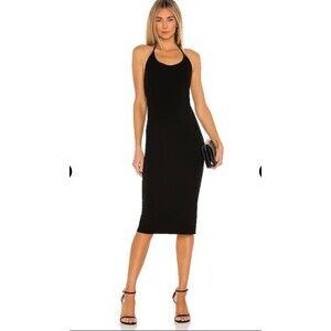 Michael Costello X Revolve Sophia Midi Dress Size L Black Halter Tie Zipper Back